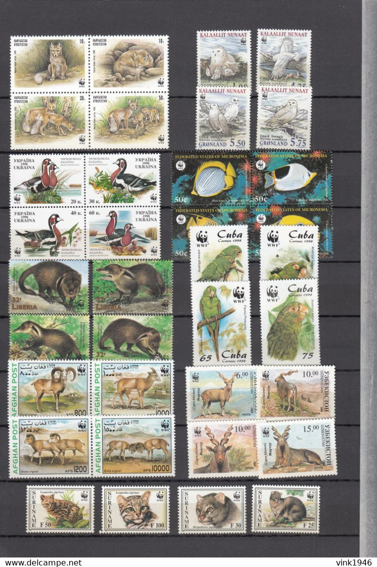 WWF, HUGE collection,birds,elephants,crocodyles,fish,whales,dolpins,monkeys,snakes,32 scansMNH/Postfris(C760)