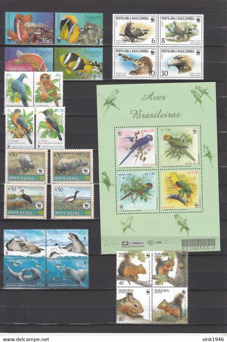 WWF, HUGE collection,birds,elephants,crocodyles,fish,whales,dolpins,monkeys,snakes,32 scansMNH/Postfris(C760)