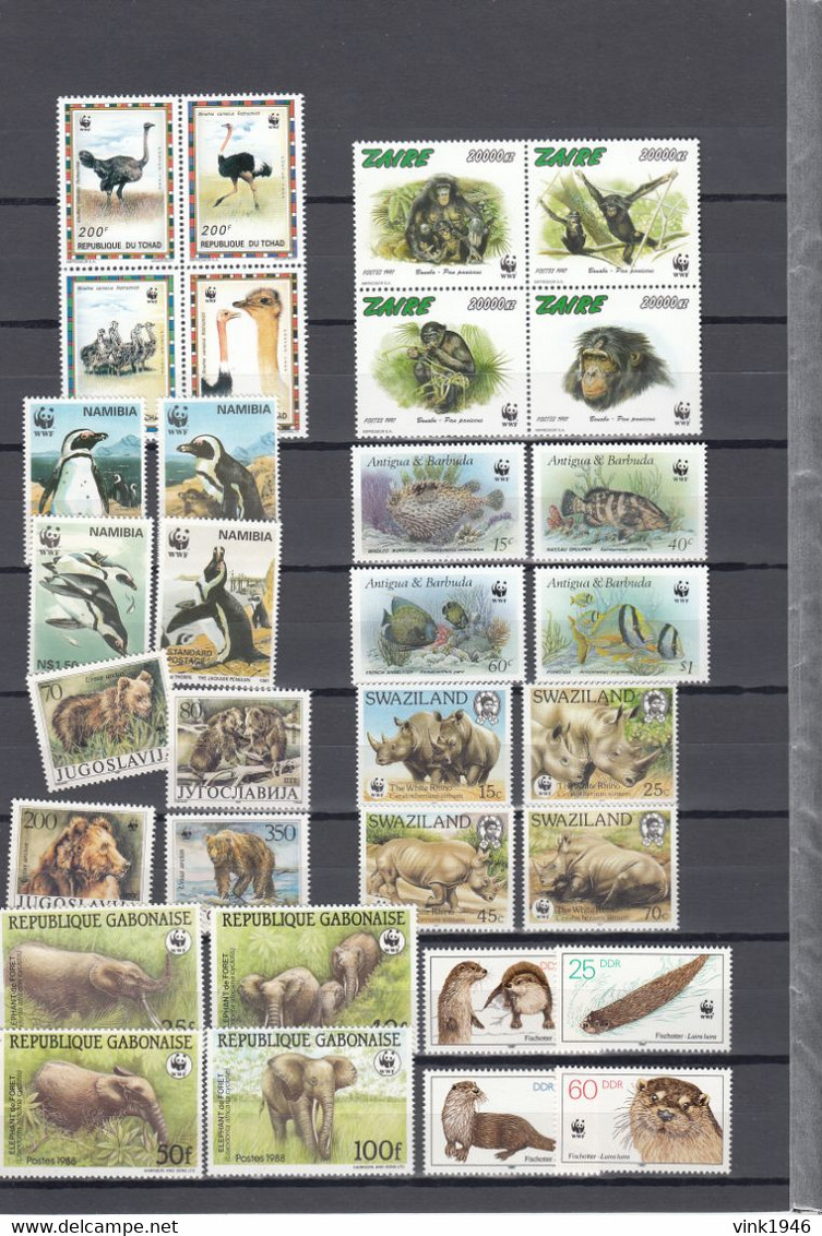 WWF, HUGE collection,birds,elephants,crocodyles,fish,whales,dolpins,monkeys,snakes,32 scansMNH/Postfris(C760)