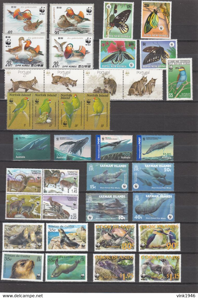 WWF, HUGE collection,birds,elephants,crocodyles,fish,whales,dolpins,monkeys,snakes,32 scansMNH/Postfris(C760)