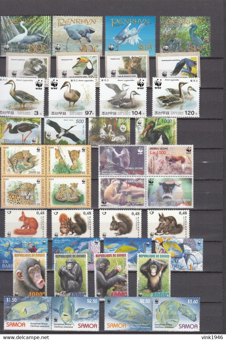 WWF, HUGE collection,birds,elephants,crocodyles,fish,whales,dolpins,monkeys,snakes,32 scansMNH/Postfris(C760)