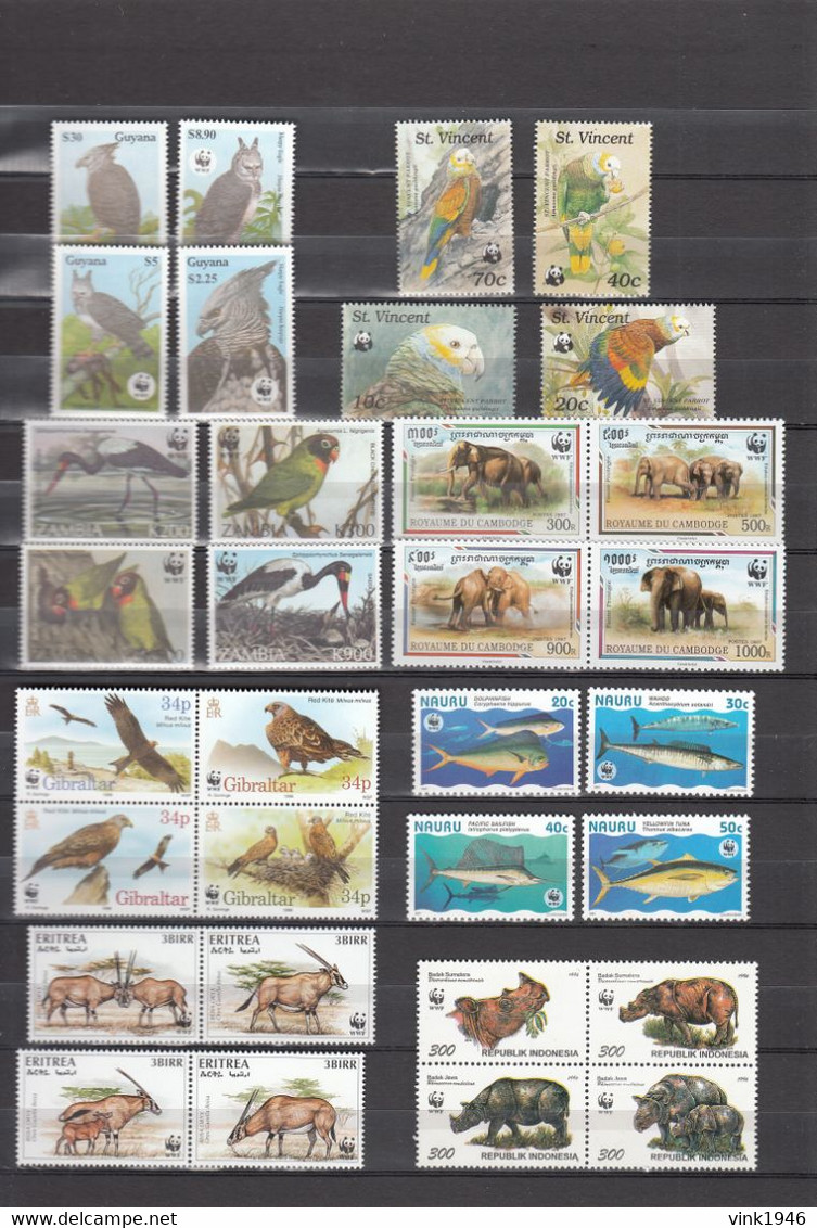 WWF, HUGE collection,birds,elephants,crocodyles,fish,whales,dolpins,monkeys,snakes,32 scansMNH/Postfris(C760)