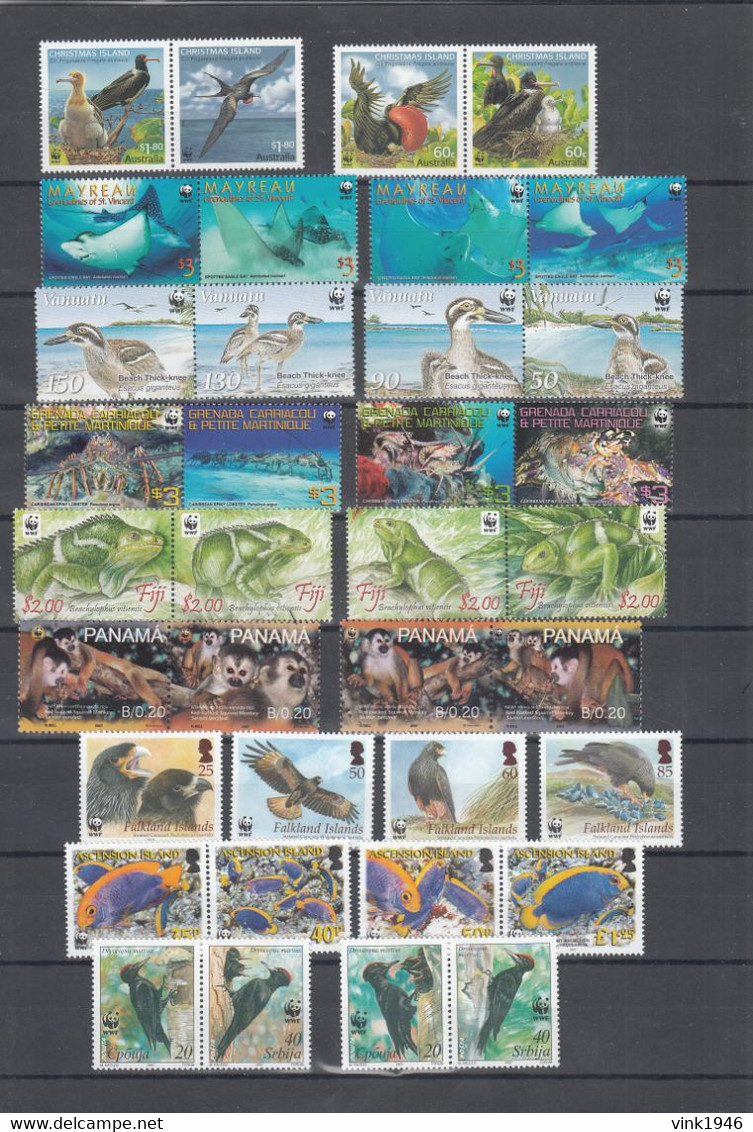 WWF, HUGE collection,birds,elephants,crocodyles,fish,whales,dolpins,monkeys,snakes,32 scansMNH/Postfris(C760)