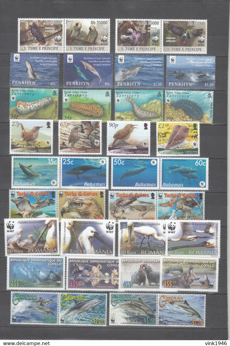 WWF, HUGE collection,birds,elephants,crocodyles,fish,whales,dolpins,monkeys,snakes,32 scansMNH/Postfris(C760)