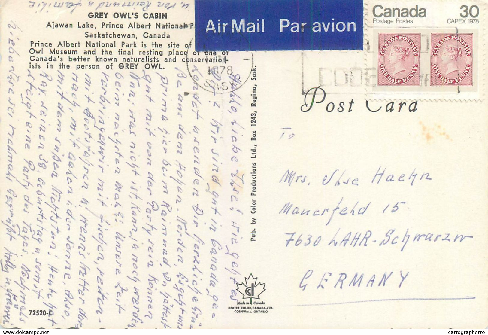 Postcard Canada Prince Albert National Park Ajawan Lake Grey Owl's Cabin - Sonstige & Ohne Zuordnung
