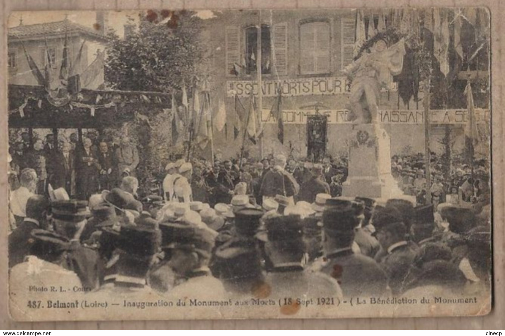 CPA 42 - BELMONT - Inauguration Du Monument Aux Morts ( 18 Sept. 1921 ) - La Bénédiction Du Monument TB ANIMATION - Belmont De La Loire