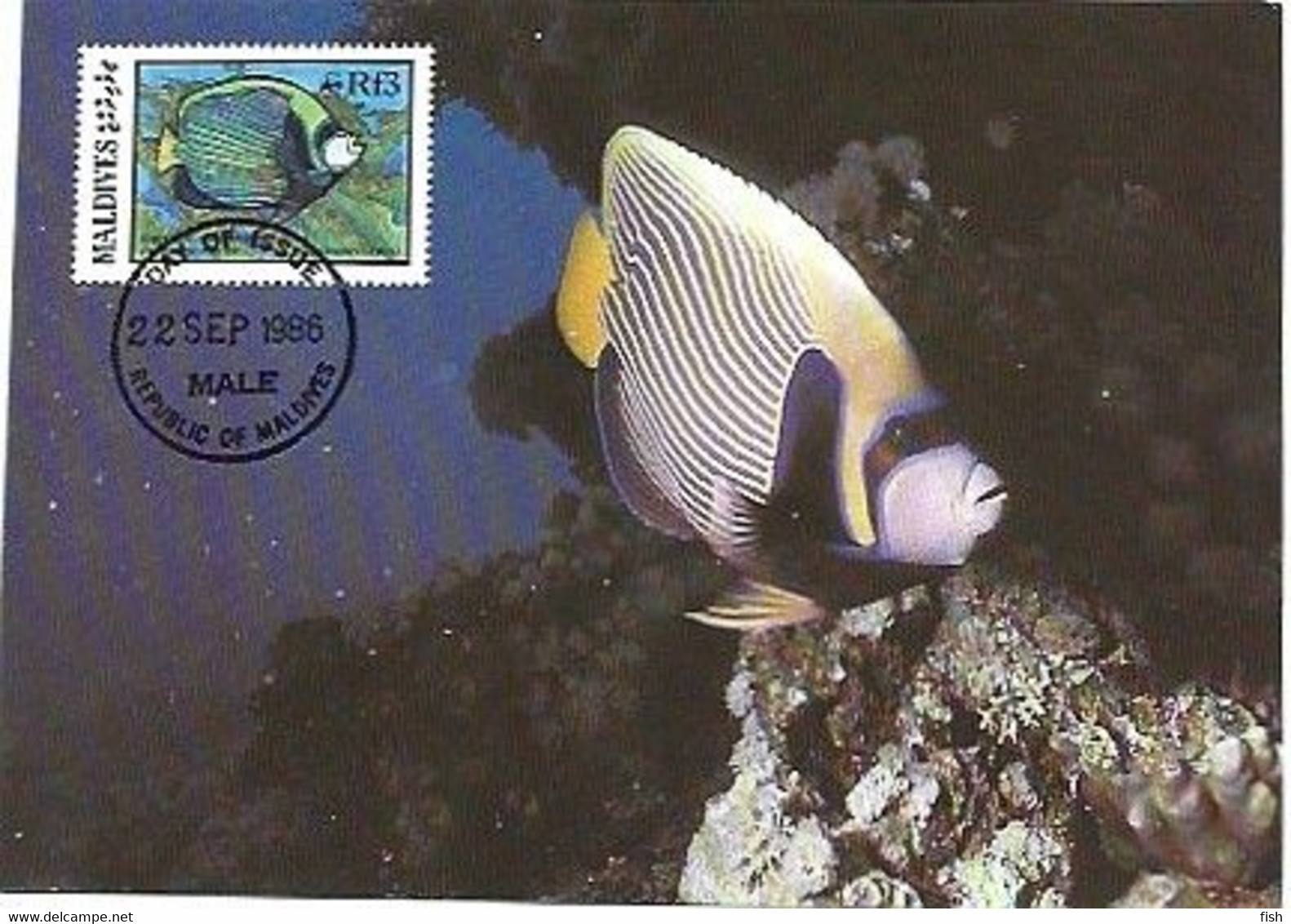 Maldives & Maximum Card, WWF, Emperor Angelfish, Pomacanthus Imperator, Male 1986 (9819) - Maldive