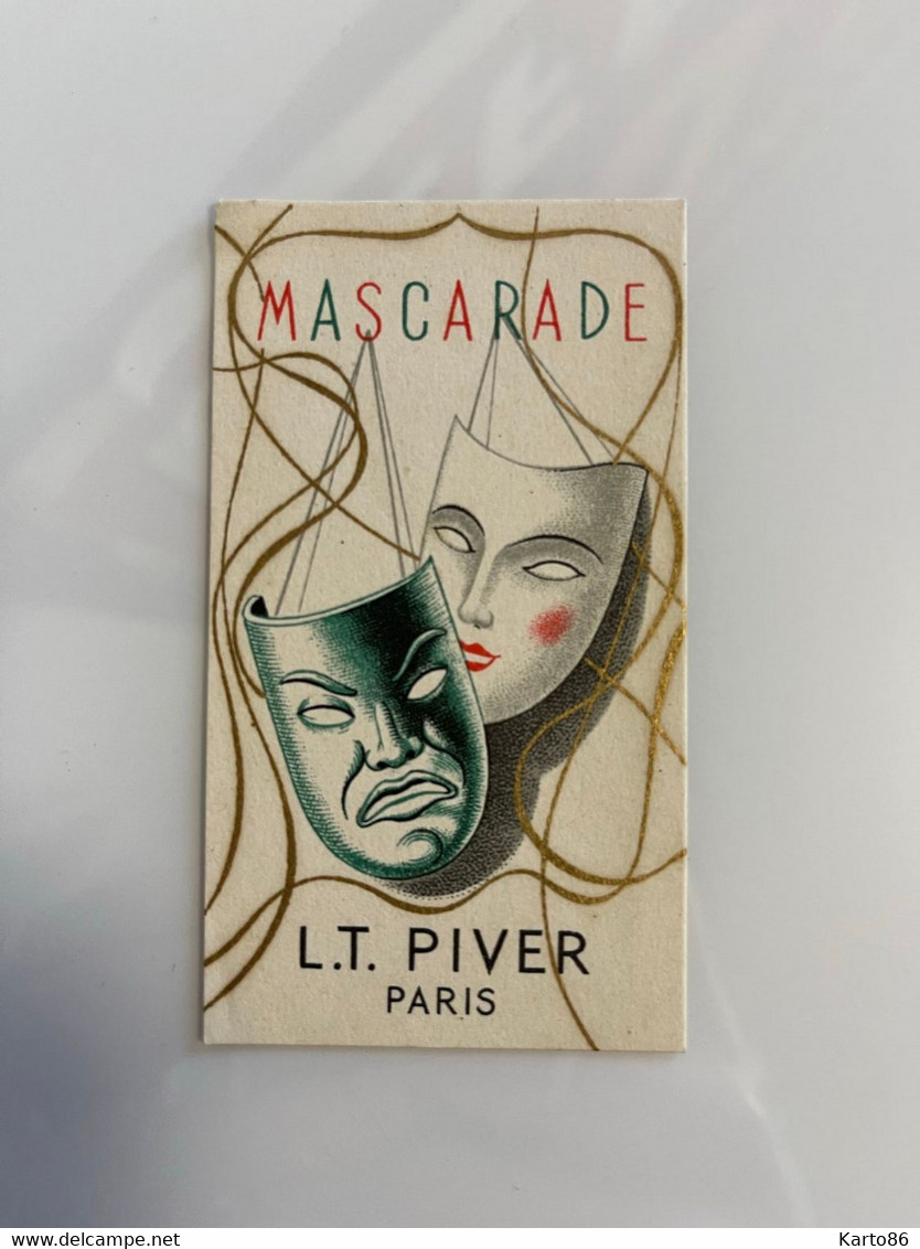 Mode * Carte Parfumée Ancienne Illustrée Calendrier 1937 * Parfum Mascarade L.T. PIVER Paris * Calendar Masques - Mode