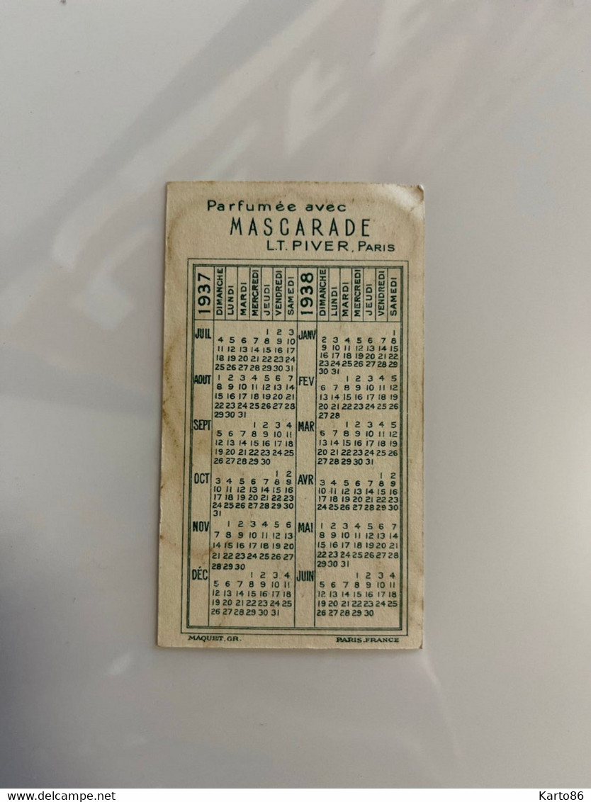 Mode * Carte Parfumée Ancienne Illustrée Calendrier 1937 * Parfum Mascarade L.T. PIVER Paris * Calendar Masques - Mode