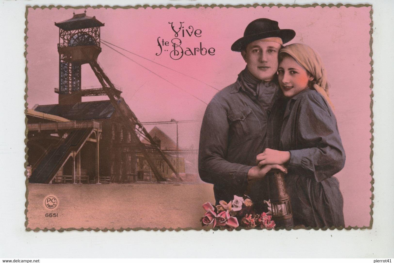 METIERS - MINES - Jolie Carte Fantaisie Couple Amoureux Femme Et Mineur "VIVE SAINTE BARBE " - Mines