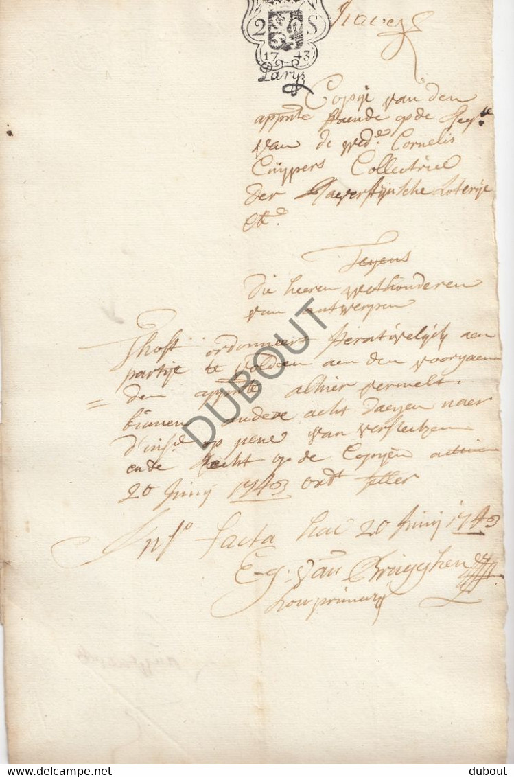 Brussel/Antwerpen/Ravenstein - Loterij/Loterie - Dossier Proces Ravensteinse Loterij ±1740 - 1743 (V1841) - Manuscritos