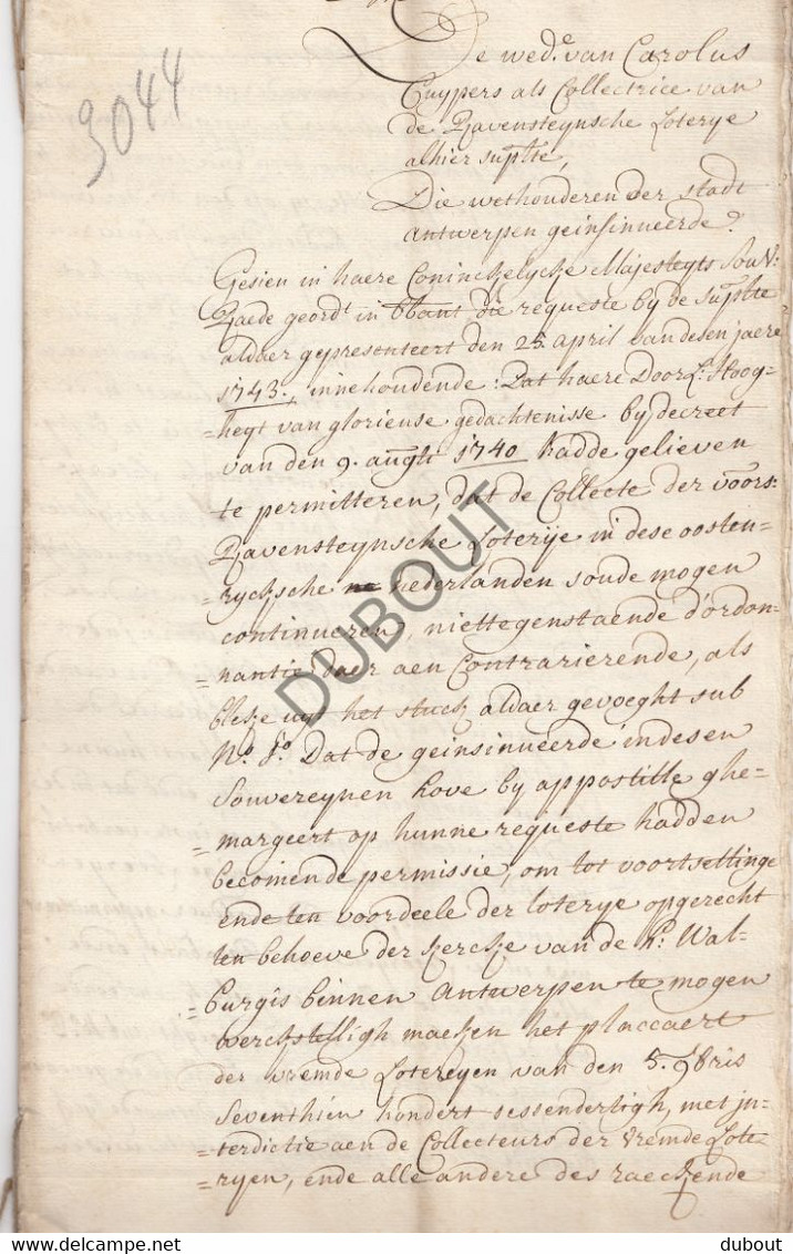 Brussel/Antwerpen/Ravenstein - Loterij/Loterie - Dossier proces Ravensteinse Loterij ±1740 - 1743 (V1841)