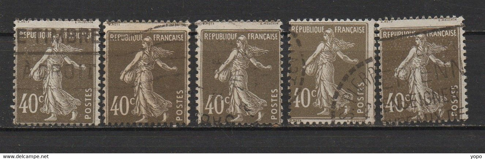 5 Timbres Type SEMEUSE CAMEE N° 193 Piquage Décalé - Gebruikt