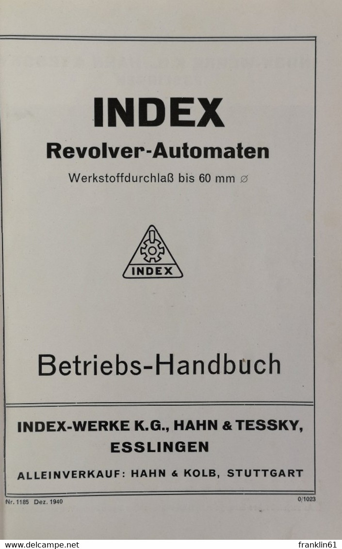 Betriebs-Handbuch INDEX 24-INDEX 36- INDEX 52. - Technical