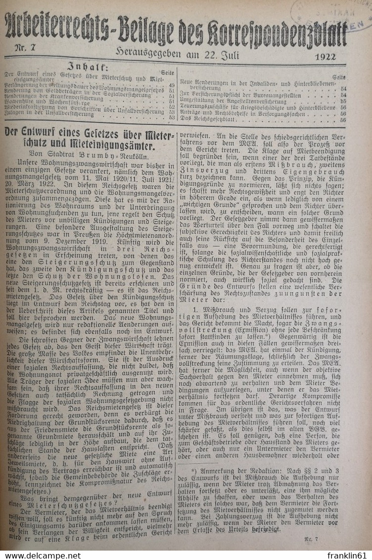 Korrespondenzblatt des Allgemeinen Deutschen Gewerkschaftsbundes Zweiunddreißigster Jahrgang 1922.