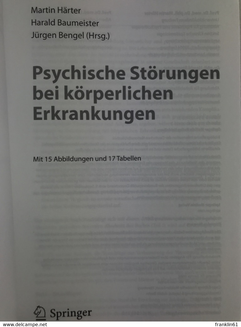 Psychische Störungen Bei Körperlichen Erkrankungen : Mit 17 Tabellen. - Gezondheid & Medicijnen