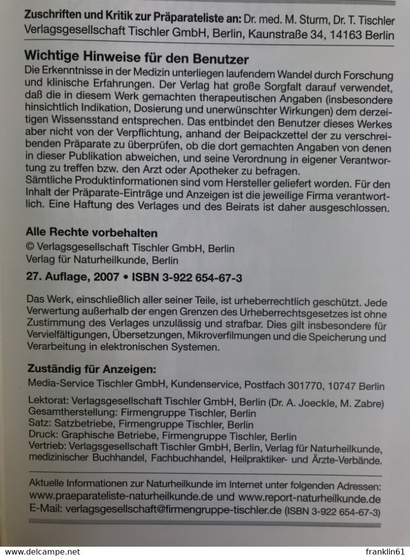 Präparateliste Naturheilkunde 2007. - Medizin & Gesundheit