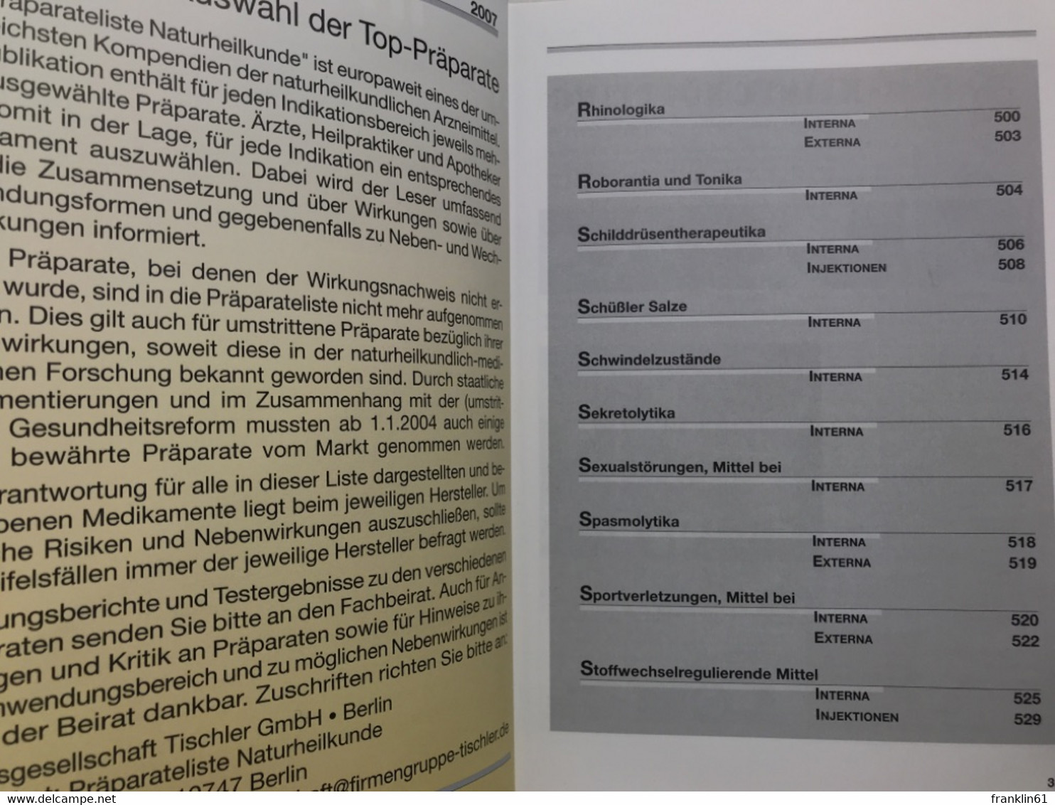 Präparateliste Naturheilkunde 2007. - Gezondheid & Medicijnen