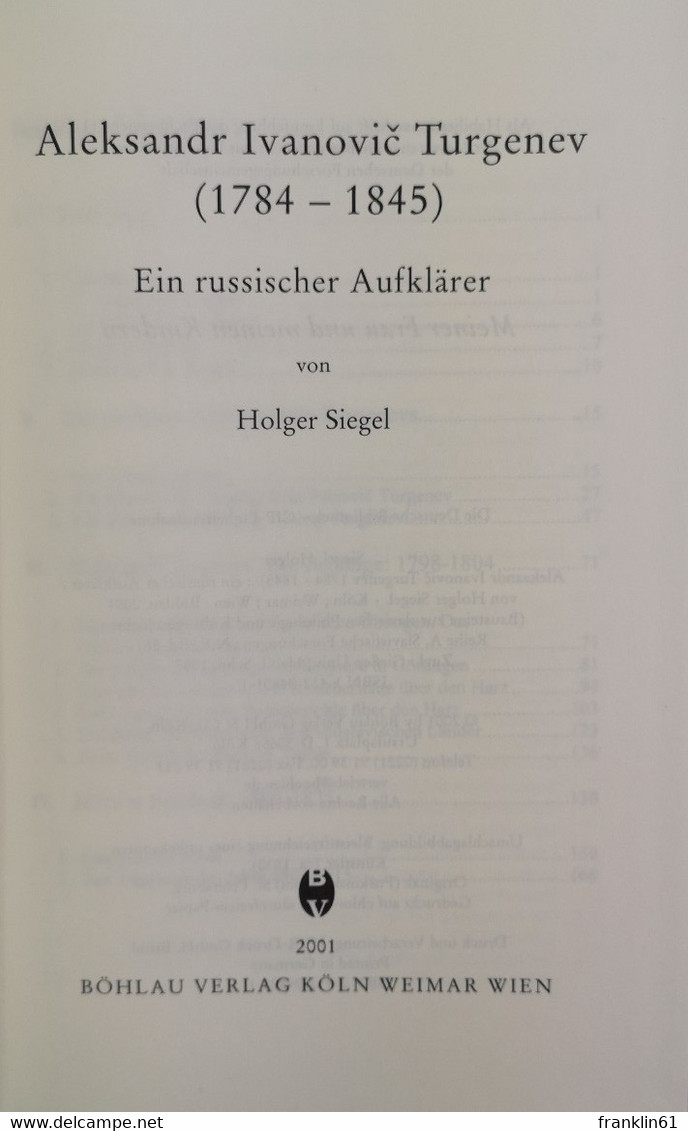 Aleksandr Ivanovic Turgenev. Ein Russischer Aufklärer. - Lexika