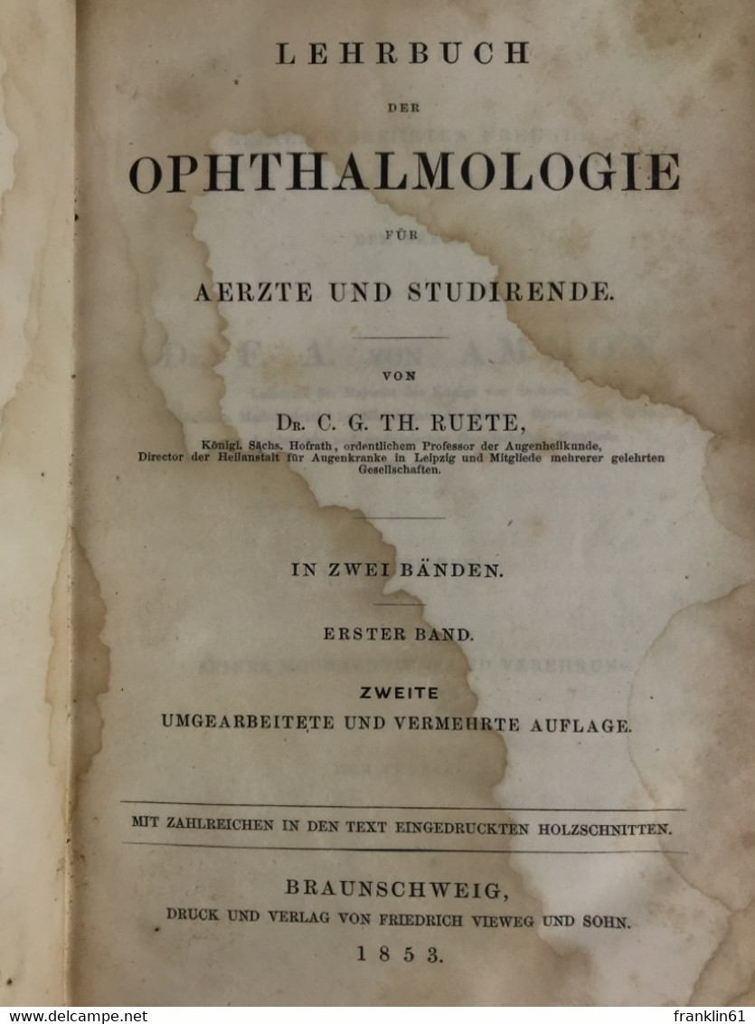 Lehrbuch Der Ophtalmologie. 1. Band (von 2). - Health & Medecine