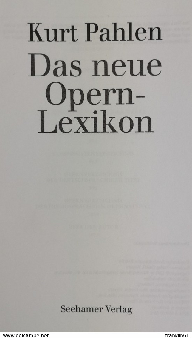 Das Neue Opern-Lexikon. - Lexika