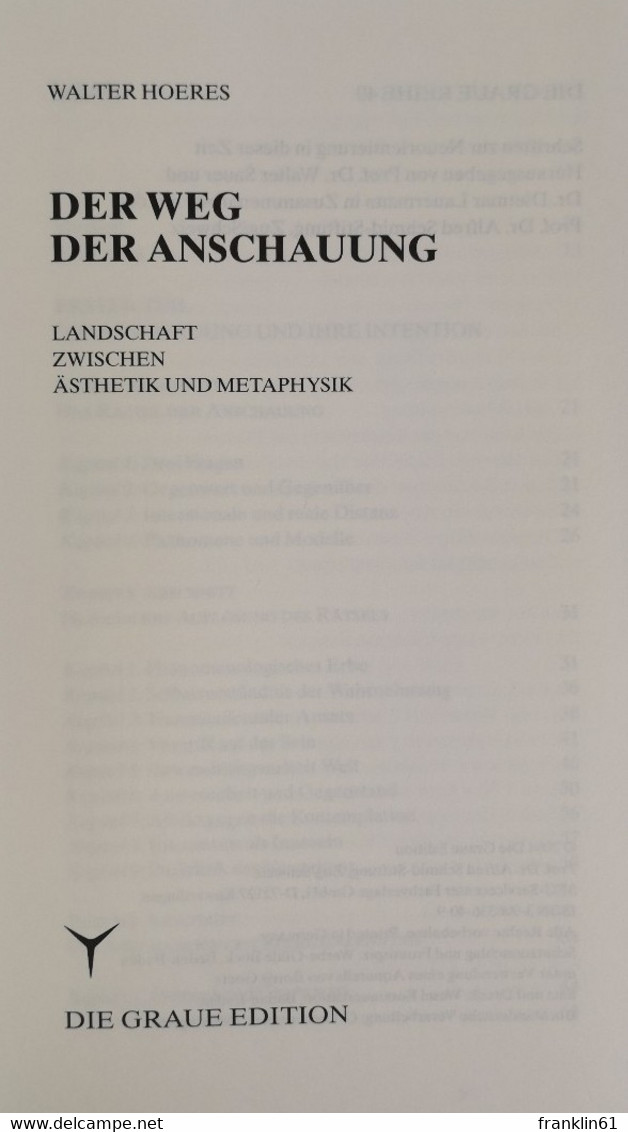 Der Weg Der Anschauung. Landschaft Zwischen Ästhetik Und Metaphysik. - Philosophie