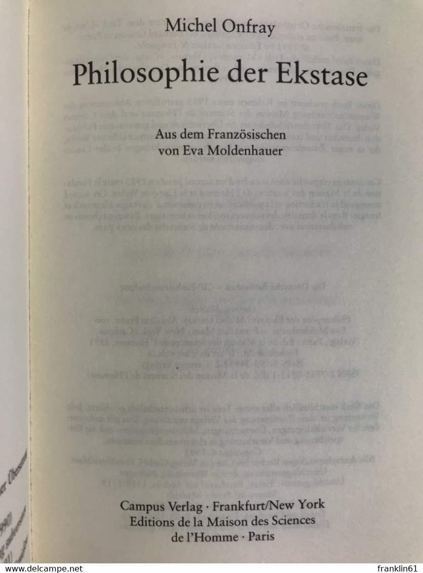 Philosophie Der Ekstase. - Philosophy