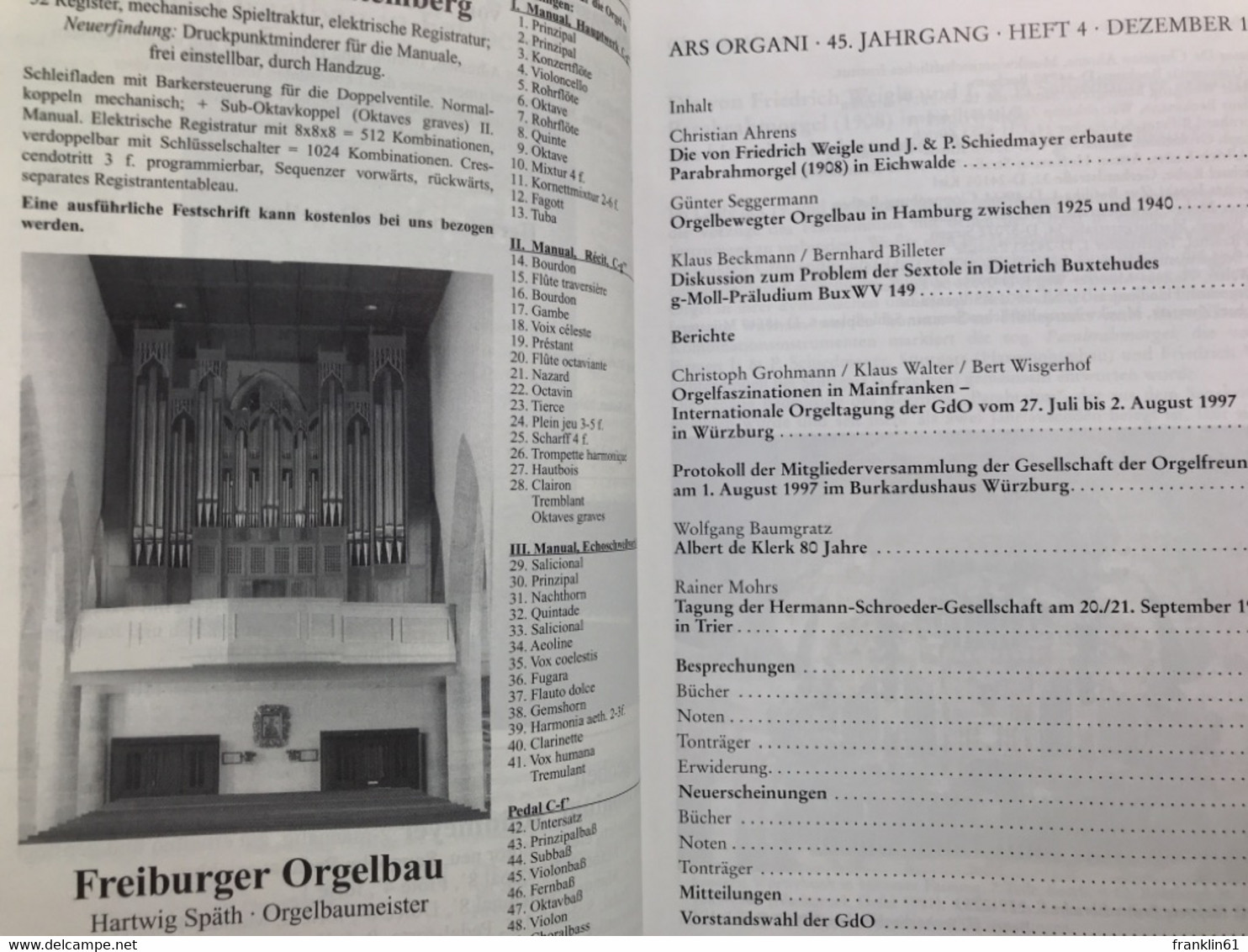 Ars Organi, KONVOLUT 23 Hefte. Heft 2, 1992 Bis Heft 4, 1997. KOMPLETT. - Musique