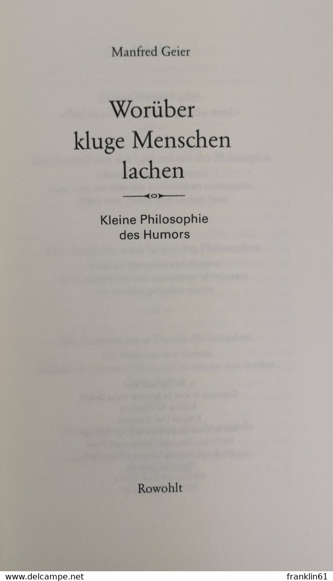 Worüber Kluge Menschen Lachen. Kleine Philosophie Des Humors. - Filosofía