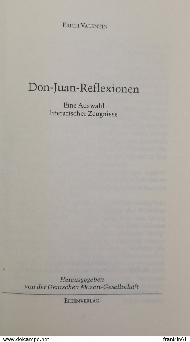 Don-Juan-Reflexionen. Eine Auswahl Literarischer Zeugnisse. - Música