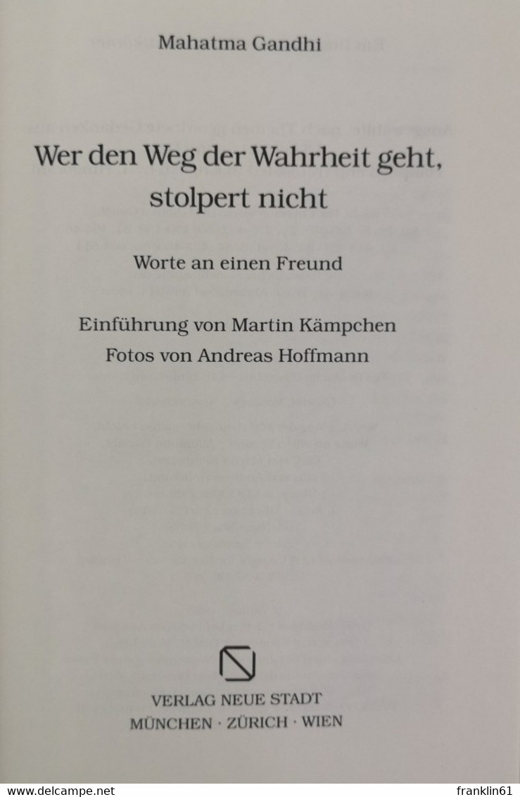 Wer Den Weg Der Wahrheit Geht, Stolpert Nicht. Worte An Einen Freund. - Filosofía