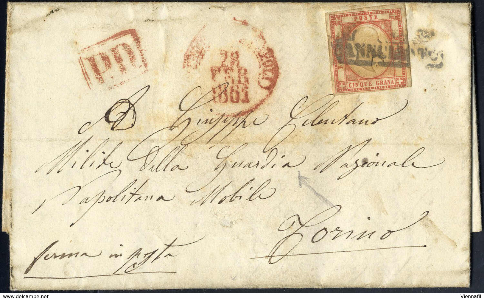 Cover 1861, Lettera Da Napoli Con 5 Gr. Rosso Carminio Delle "Province Napolitane" Indirizzata A Un Milite Della Guardia - Nápoles