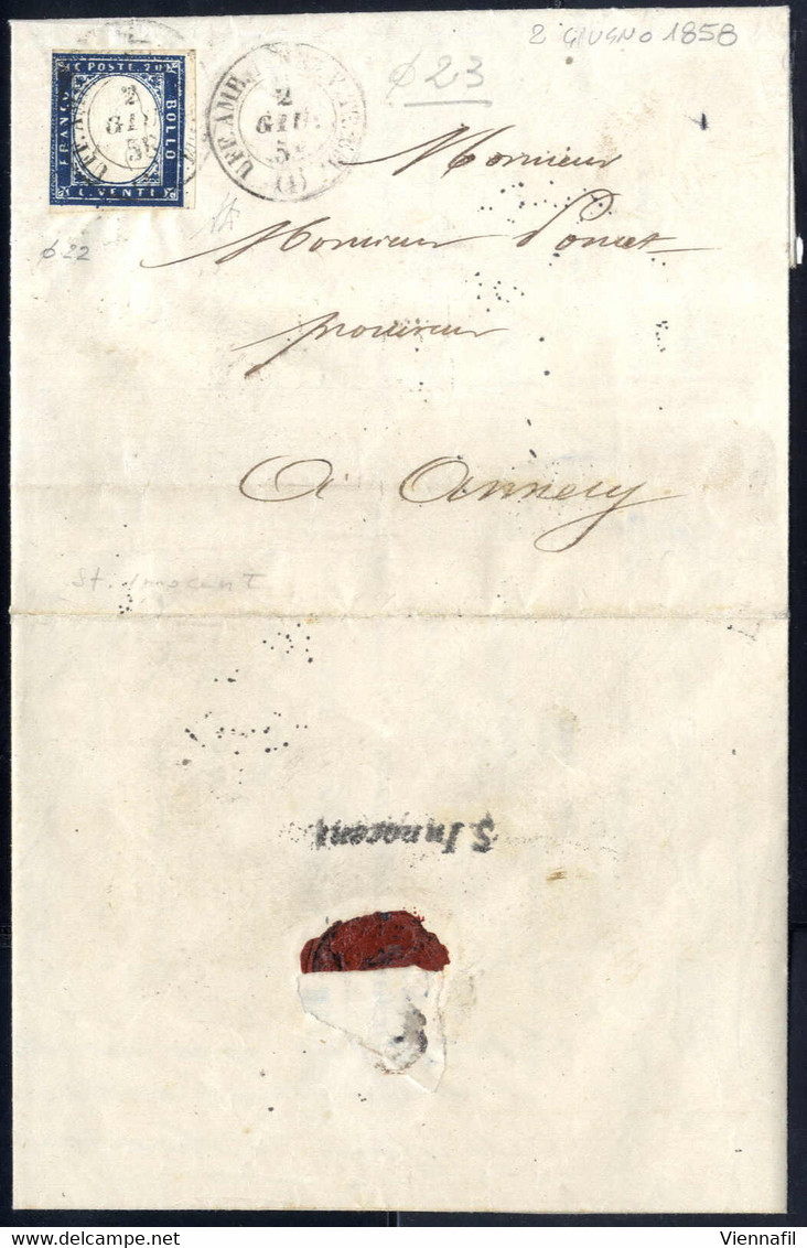 Cover 1860, Lettera Della Linea Vitt. Em. Sez. Ticino" Da "Uff. Amb. V.E. (1) Sez. Ticino (1)" (Dc 22 Mm Punti 11) Il 2. - Sardaigne