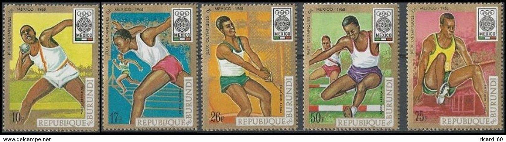 Série Neuve** Burundi 1968, N°95 à 99 YT, Jeux Olympiques De Mexico, Football, Basket, Javelot... - Poste Aérienne