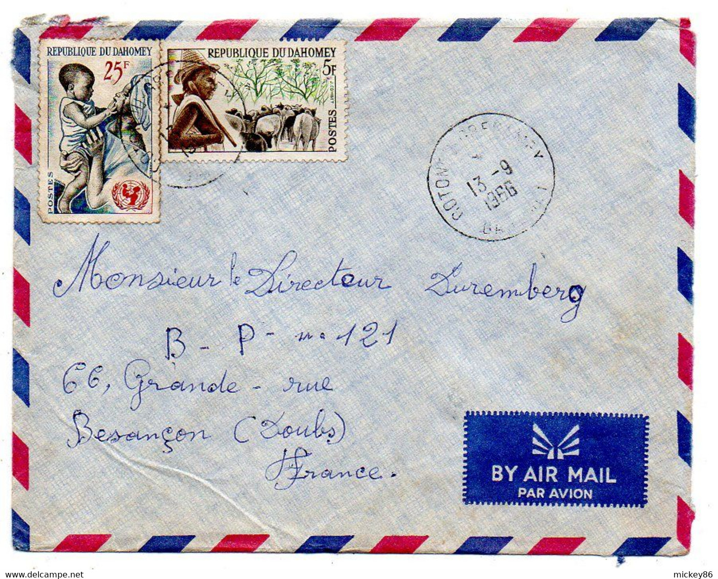 DAHOMEY-1966--lettre De COTONOU  Pour Besançon-25-- Composition De Timbres  Sur Lettre.........à Saisir - Bénin – Dahomey (1960-...)