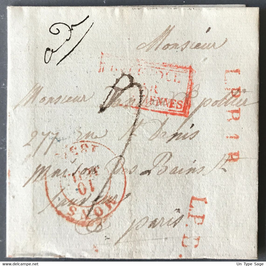 France, Griffe BELGIQUE PAR VALENCIENNES Sur Lettre De Mons 10.7.1834 Pour Paris - (B2440) - Marques D'entrées