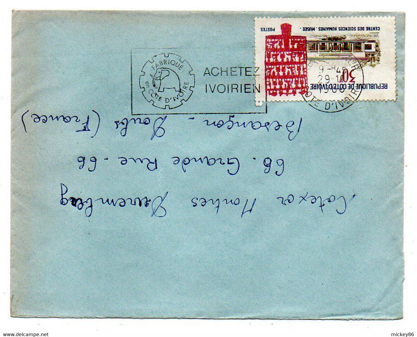 Côte D'Ivoire-1968- ABIDJAN RP  Pour Besançon-25-tp Musée Centre Des Sciences Seul  Sur Lettre.cachet éléphant .à Saisir - Côte D'Ivoire (1960-...)
