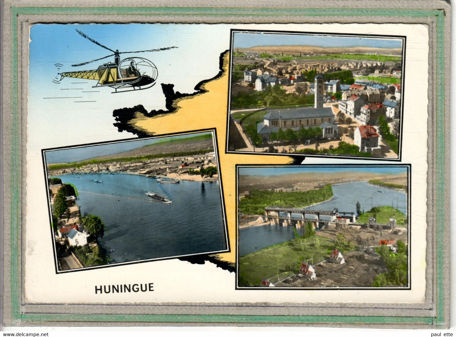 CPSM Dentelée - (68) HUNINGUE - Carte Multivues à L'hélicoptère Des Années 60 - Carte Colorisée - Huningue