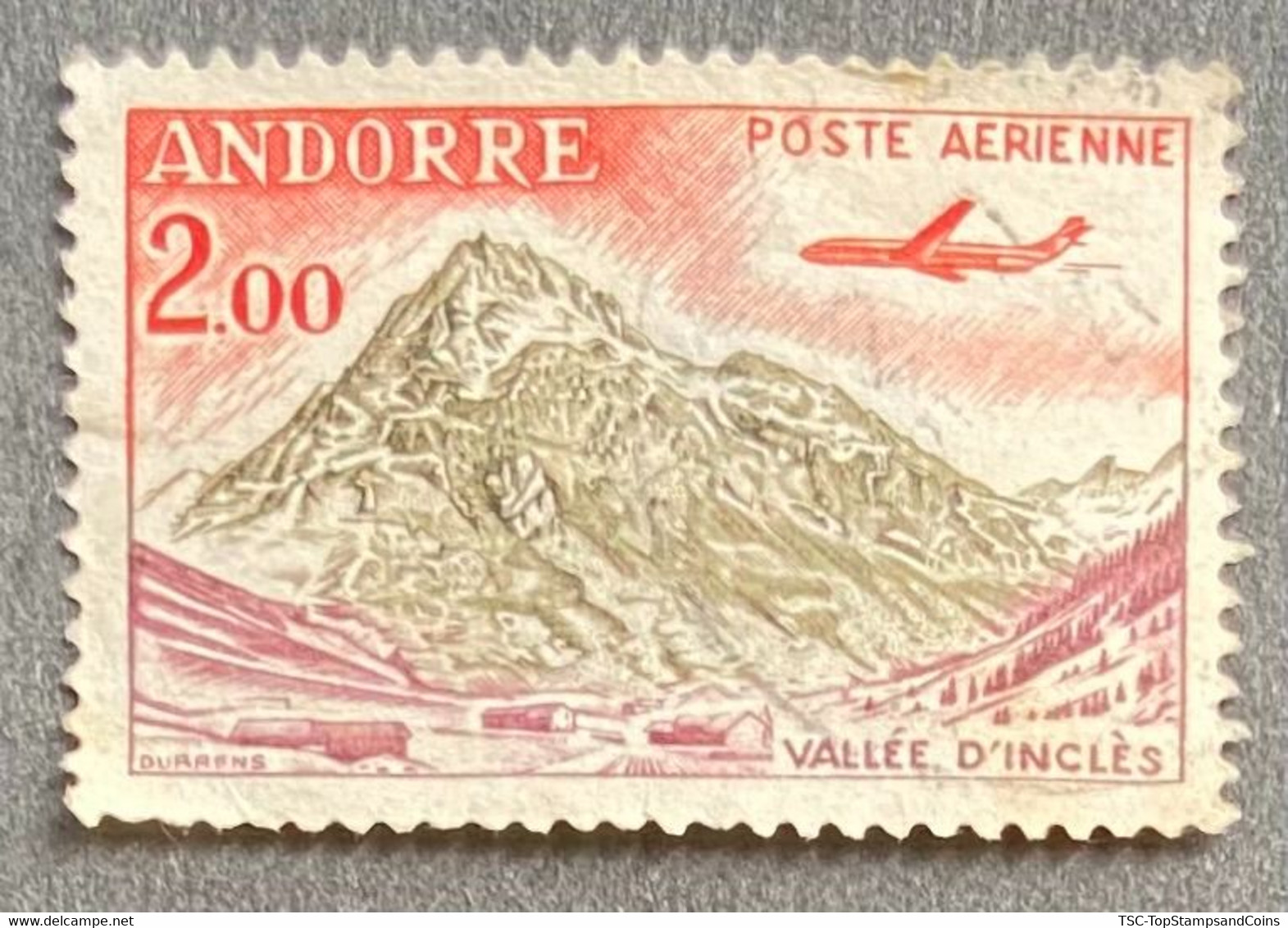 ADFRPA05U - Poste Aérienne - Vallée D'Inclès à Soldeu - 2 F Used Stamp - French Andorra - 1961 - Luftpost