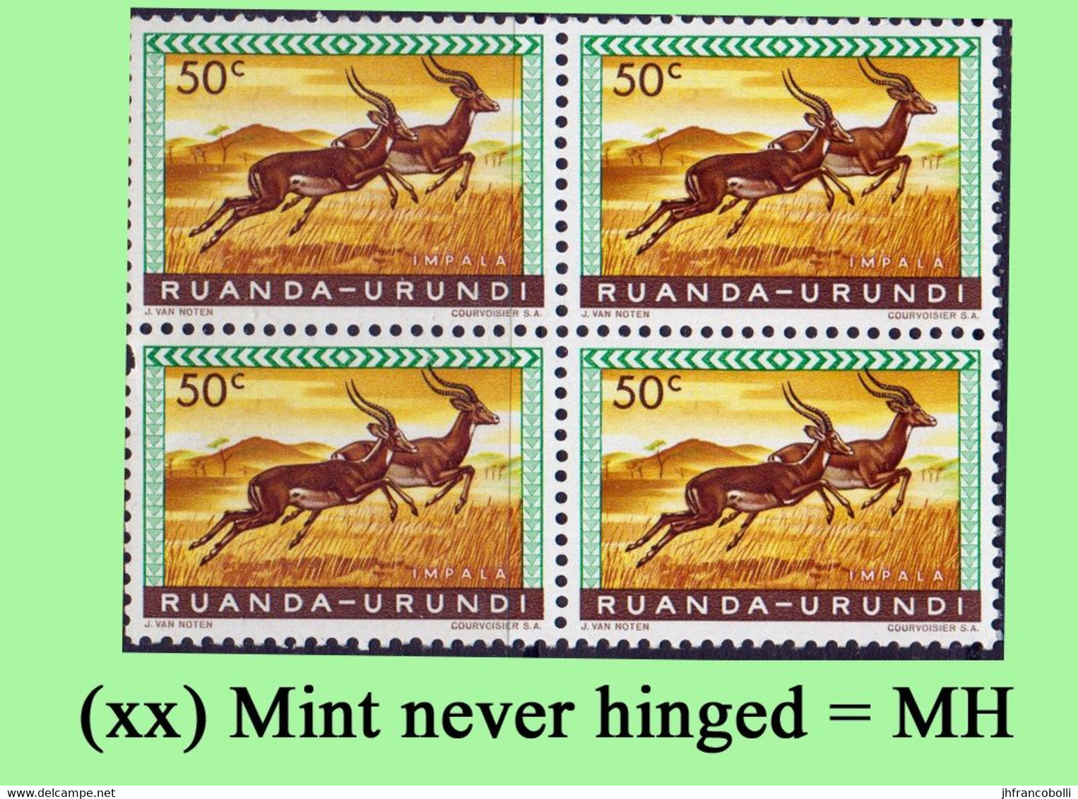 1959 ** RUANDA-URUNDI = RU 208 MNH PROTECTED ANIMALS IMPALA ( BLOCK X 4 STAMPS WITH ORIGINAL GUM ) - Ongebruikt