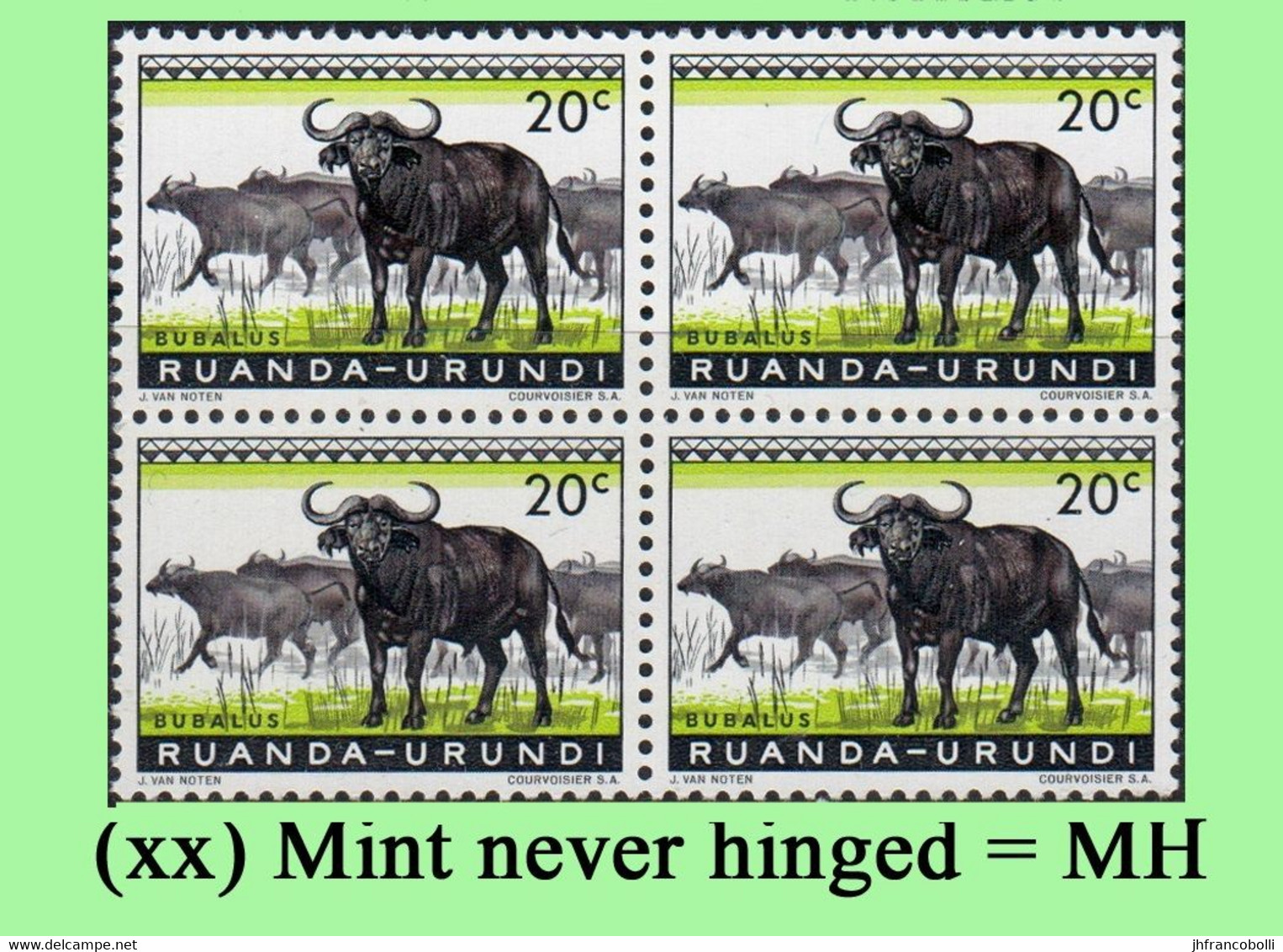 1959 ** RUANDA-URUNDI = RU 206 MNH PROTECTED ANIMALS BUFFALO ( BLOCK X 4 STAMPS WITH ORIGINAL GUM ) - Neufs