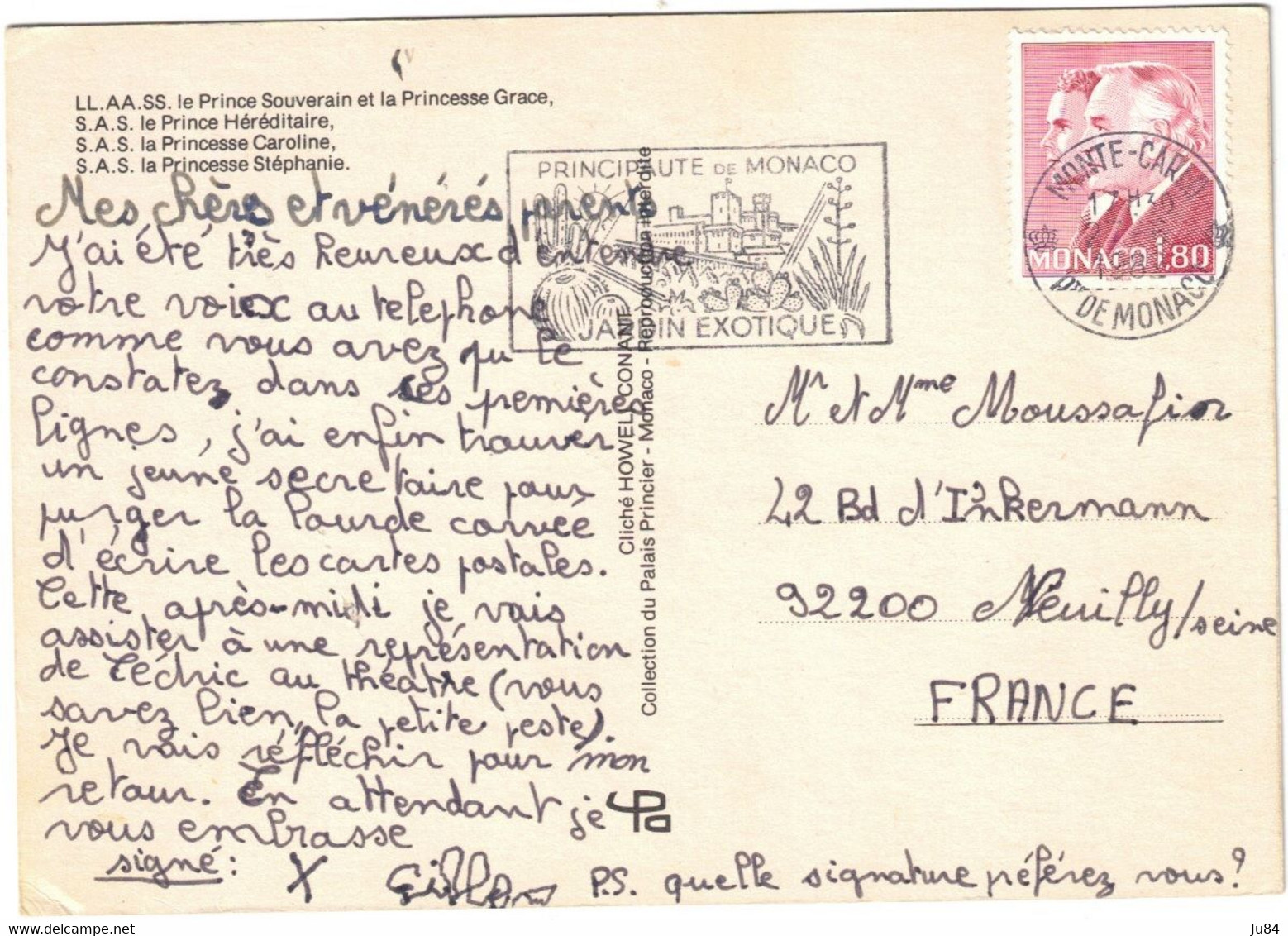 Monaco - Monte-Carlo - Le Prince Souverain Et La Princesse Grace - Carte Postale Pour La France - 27 Juin 1982 - Cartas & Documentos