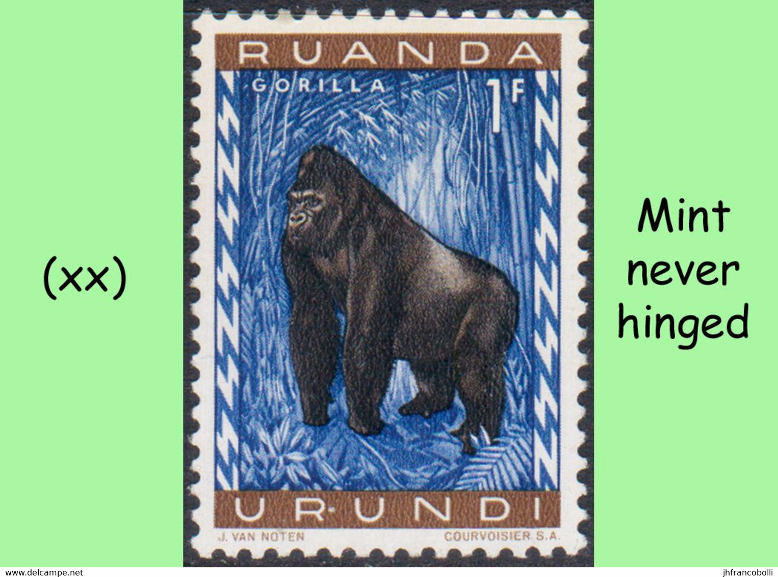 1959 ** RUANDA-URUNDI = RU 209 MNH PROTECTED ANIMALS BLUE GORILLA ( BLOCK X 4 STAMPS WITH ORIGINAL GUM ) - Ongebruikt