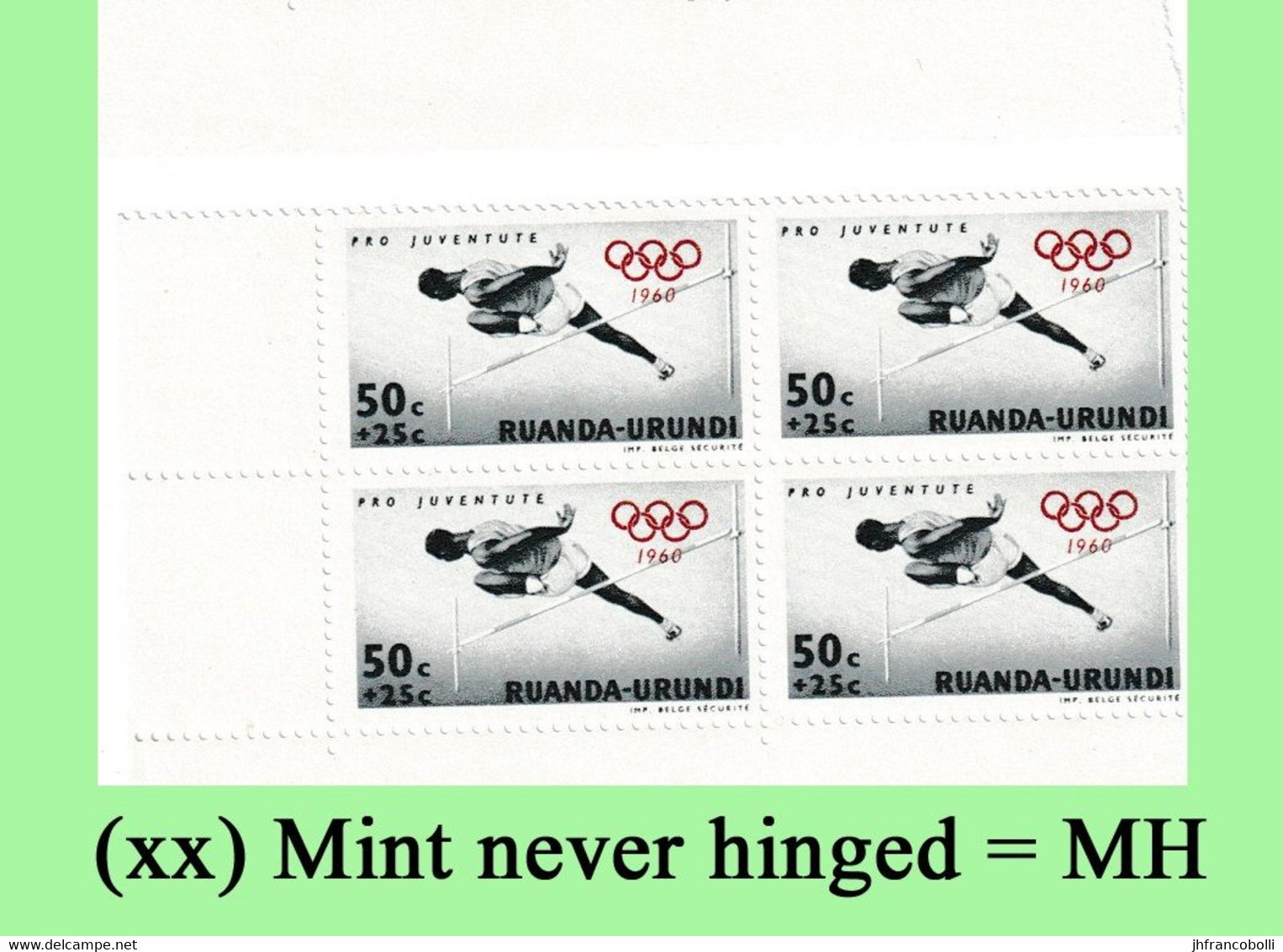 1960 ** RUANDA-URUNDI = RU 219 MNH ROME OLYMPICS POLE VAULT5( BLOCK X 4 STAMPS WITH ORIGINAL GUM ) - Ungebraucht