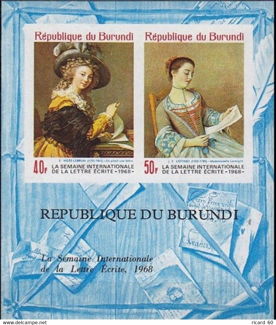 Série Neuve** Burundi 1968,  BFn°25  YT, Semaine De La Lettre écrite, Non Dentelé - Blocs-feuillets