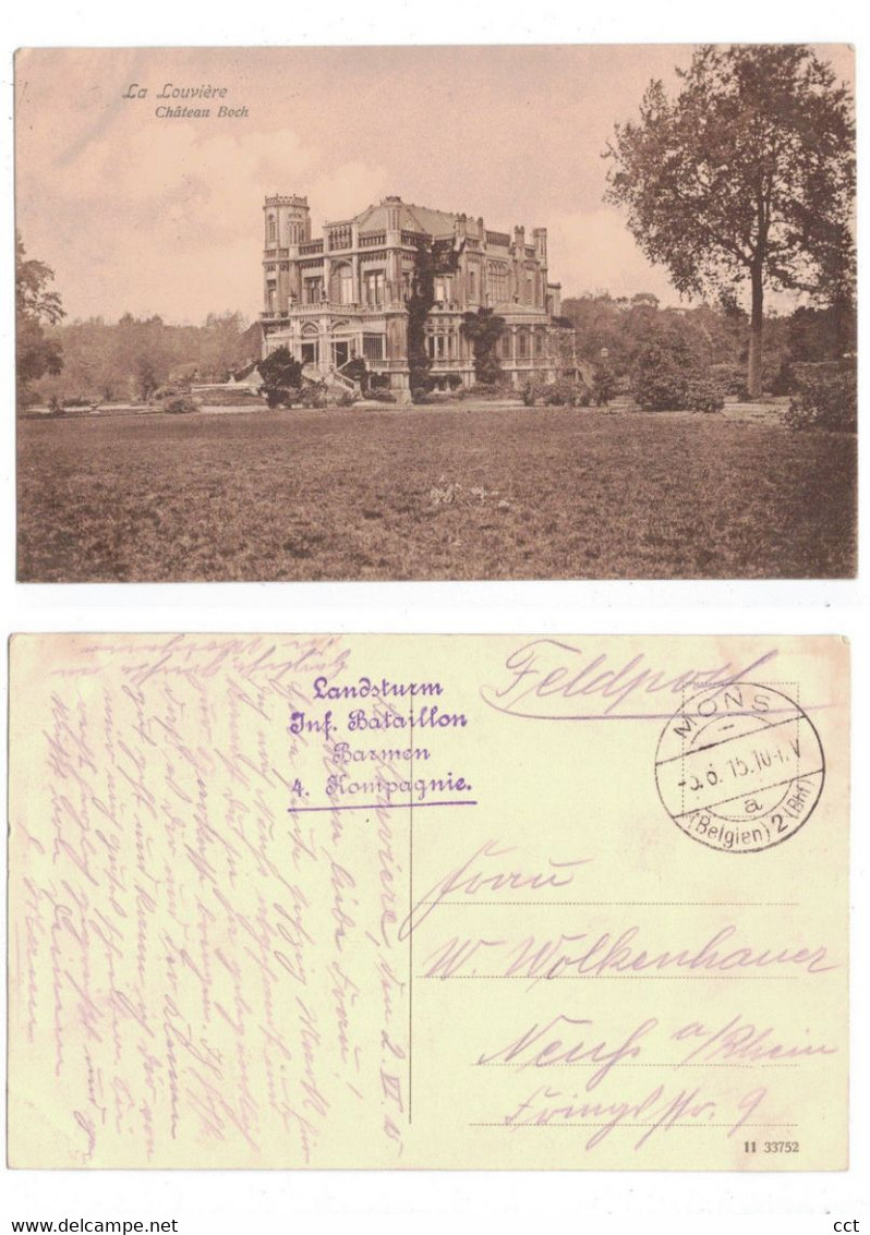 La Louvière  Château Boch  FELDPOST + CACHET  Landsturm Inf Bataillon Barmen 4 Compagnie - La Louvière