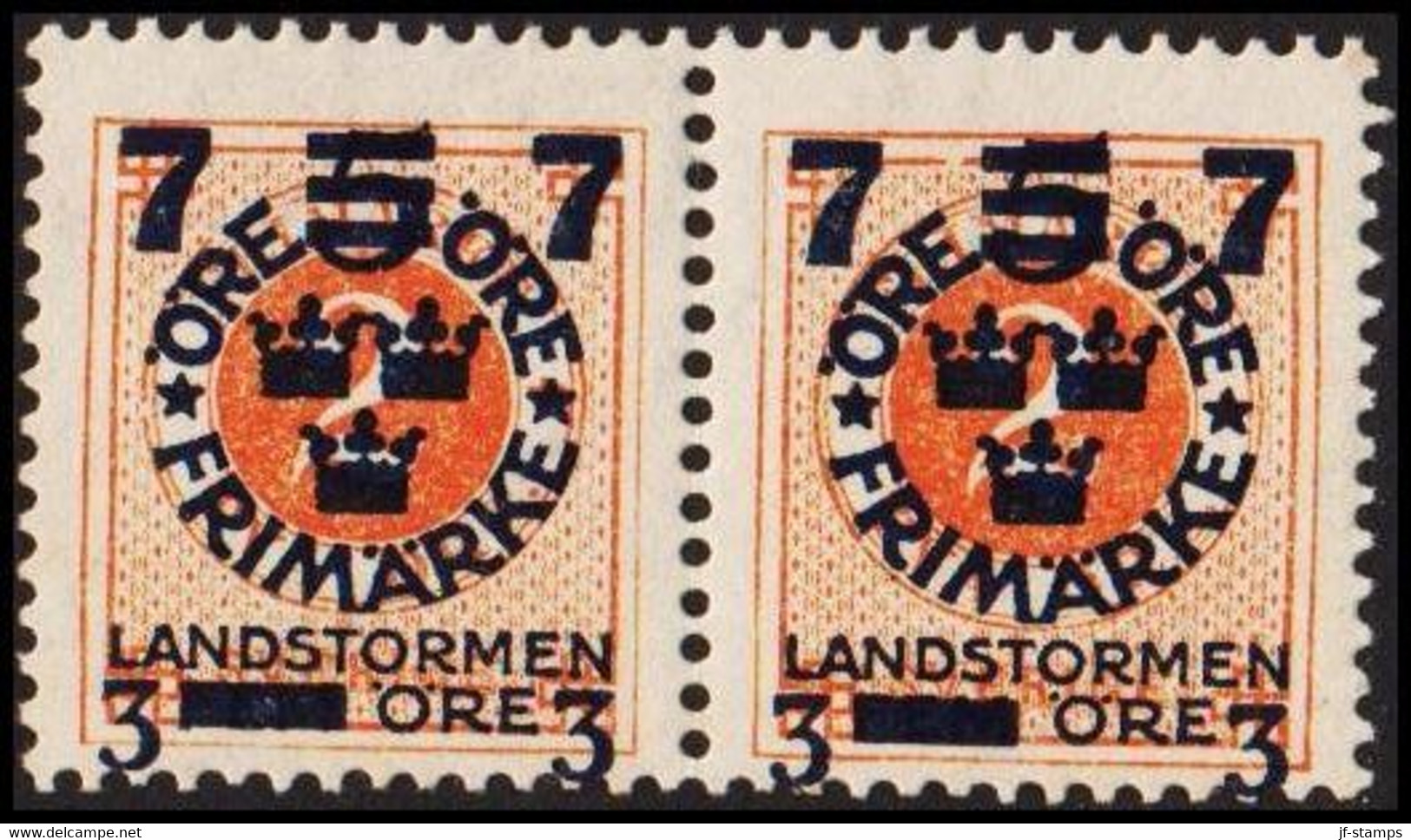 1918. Landstorm III. 7+3 On 5+Fem Öre On 2 ö Orange Wmk Wavy Lines. + KPV. FACIT 126cz. Unusu... (Michel 115) - JF525575 - Neufs