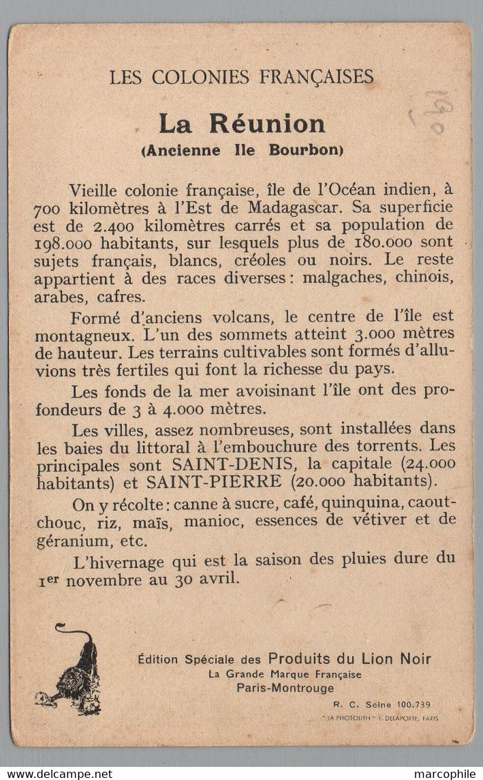 LA REUNION  / CARTE PUBLICITAIRE ANCIENNE LION NOIR (ref 8576c) - Riunione