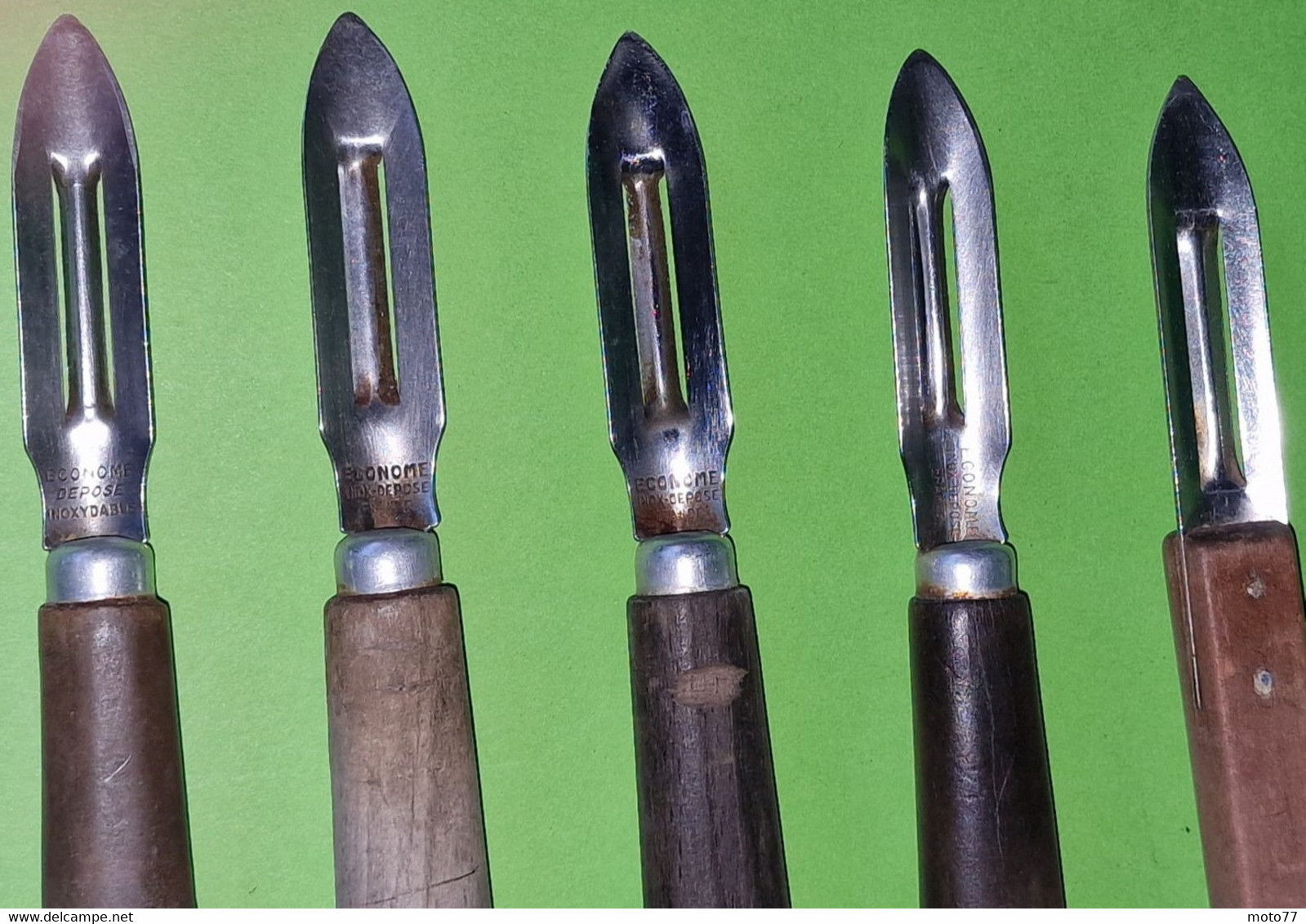 Lot 5 Anciens COUTEAUX épluche Légumes L' ECONOME France - Manche Bois - Lame Inox - Vers 1930 / 1950 - Knives