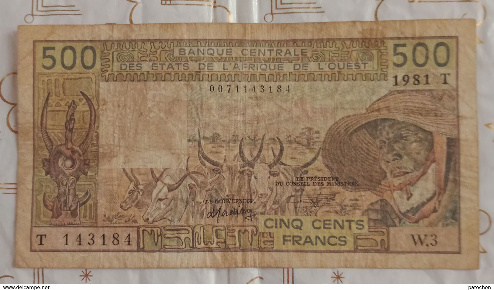 Billet 500 Francs BCEAO 1981 T N°143184 W.3 Colonies - Sin Clasificación